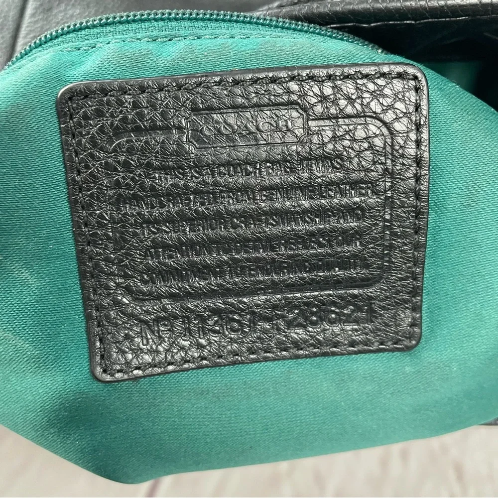 Coach Avery Pebbled Leather Hobo Bag Bucket Drawstring Black Teal Silver - Picture 16 of 16